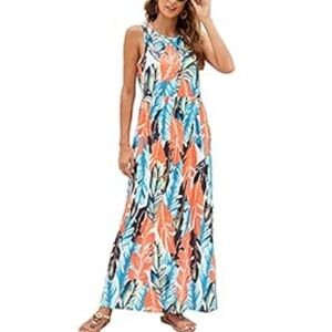 Tropical Leaf Print Maxi Dress